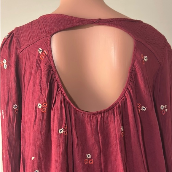 Free People Tunic Dress Boho Embroidered Lined Burgundy Oversized Pockets Sz M - Picture 11 of 15